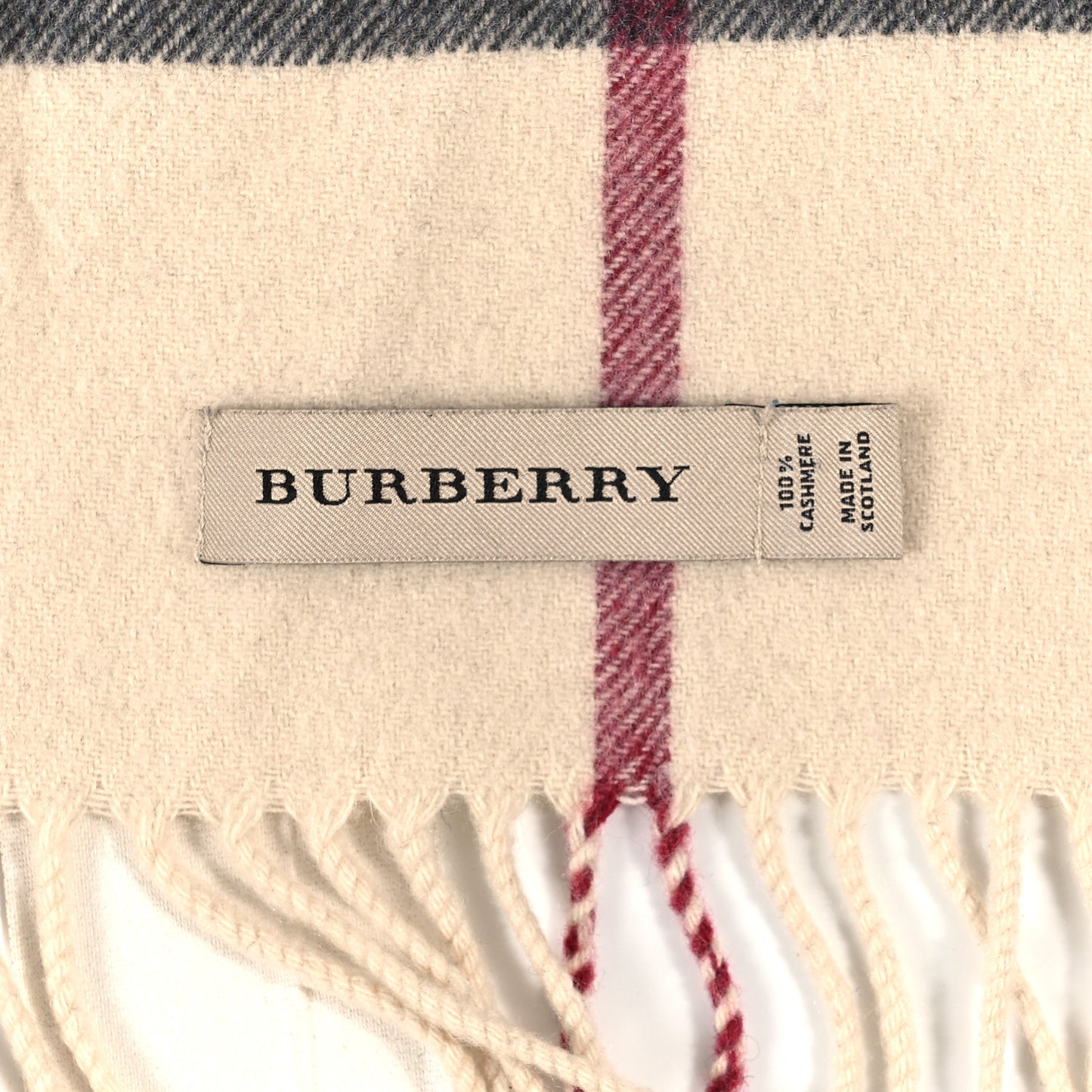 Cashmere Check Fringe Scarf Natural White