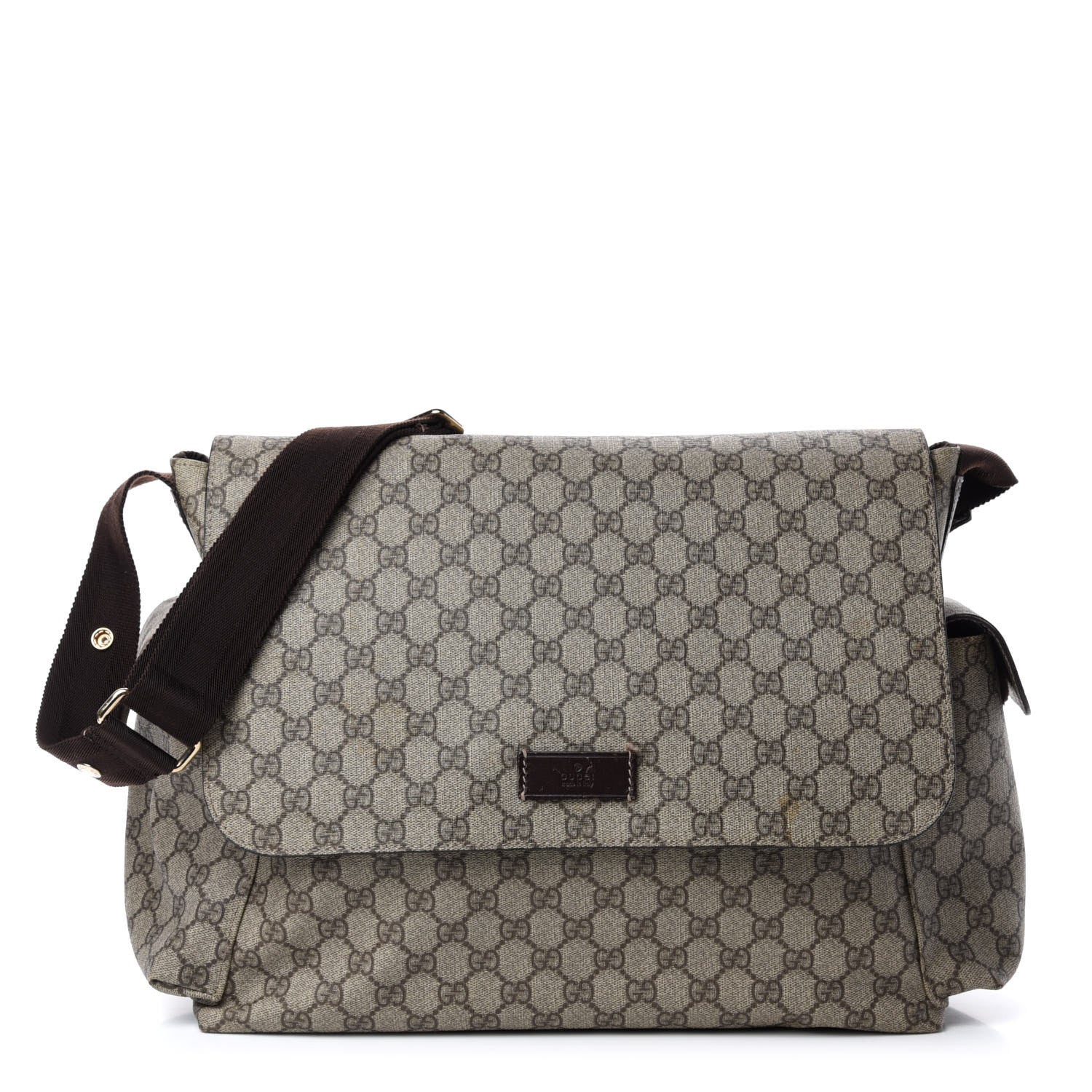Gucci GG Supreme Monogram Selleria Calfskin Messenger Diaper Bag Beige Ebony Cocoa Dark Chocolate 1 of 13