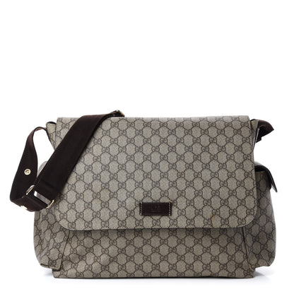 Gucci GG Supreme Monogram Selleria Calfskin Messenger Diaper Bag Beige Ebony Cocoa Dark Chocolate 1 of 13