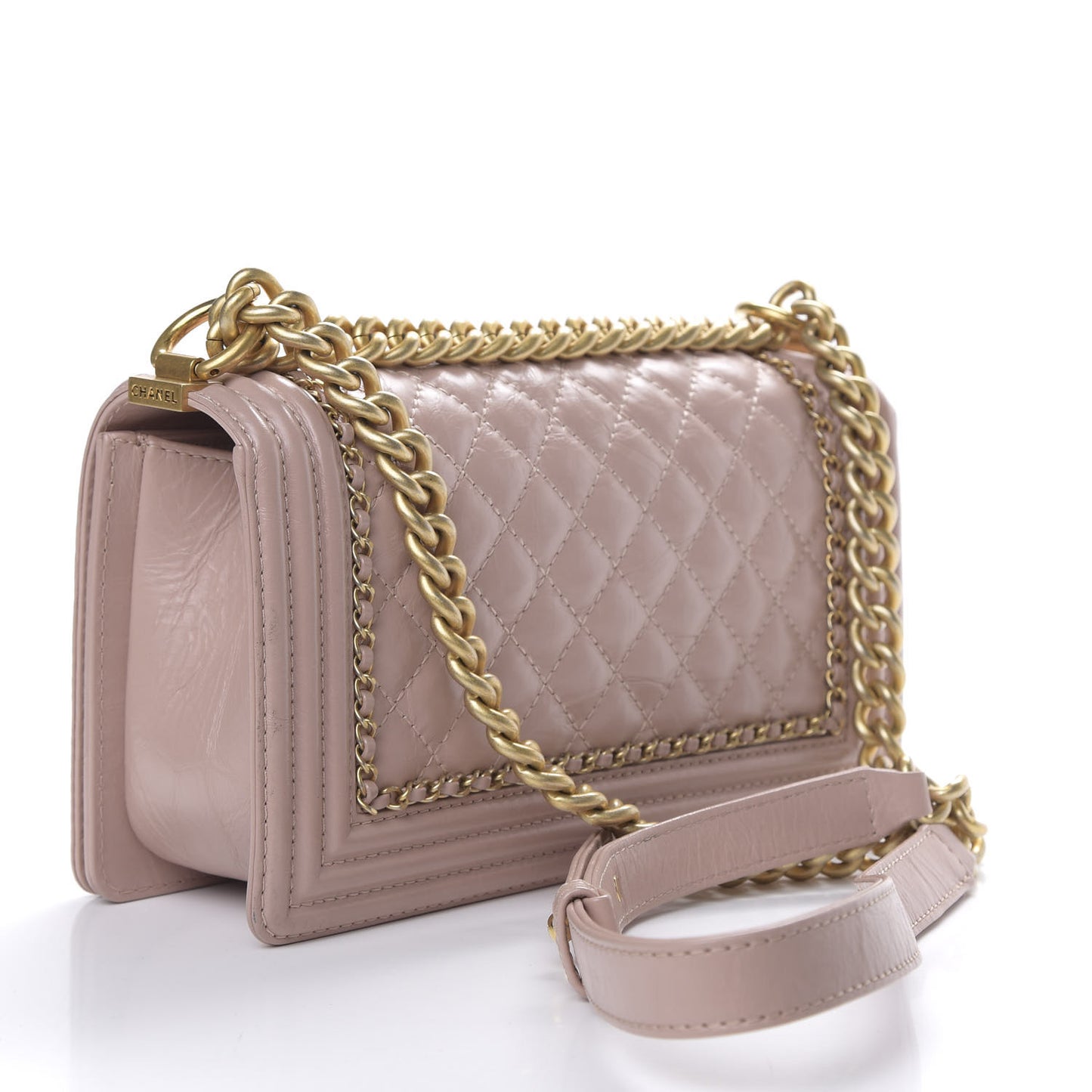 Aged Calfskin Quilted Medium Jacket Boy Flap Pink