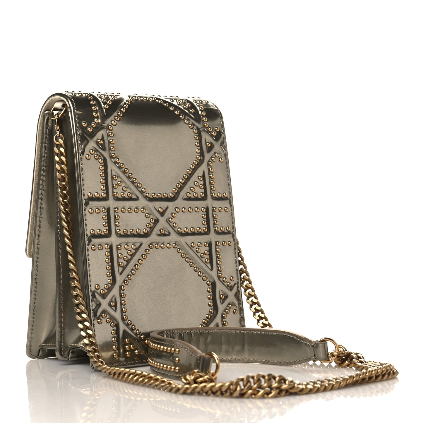 Metallic Calfskin Studded Vertical Diorama Gold
