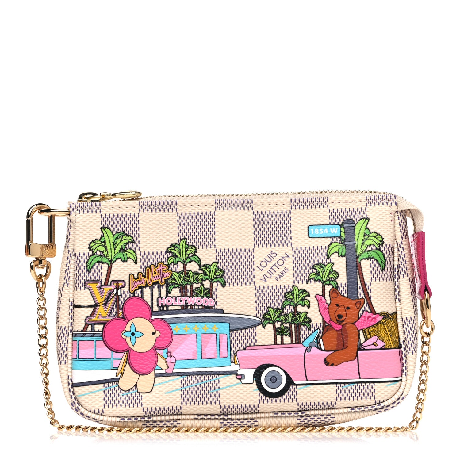 Louis Vuitton Damier Azur 2021 Christmas Animation Hollywood Mini Pochette Accessories Fuchsia 1 of 8