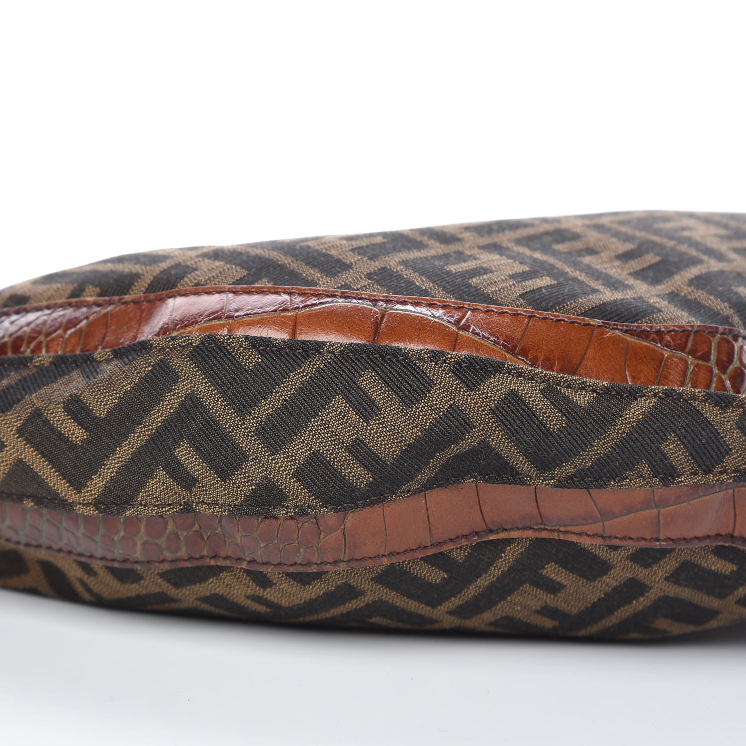 Fendi Zucca Calfskin Crocodile Embossed Chef Hobo Tobacco 8 of 15