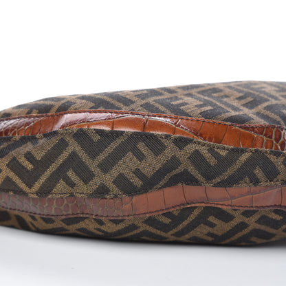Fendi Zucca Calfskin Crocodile Embossed Chef Hobo Tobacco 8 of 15