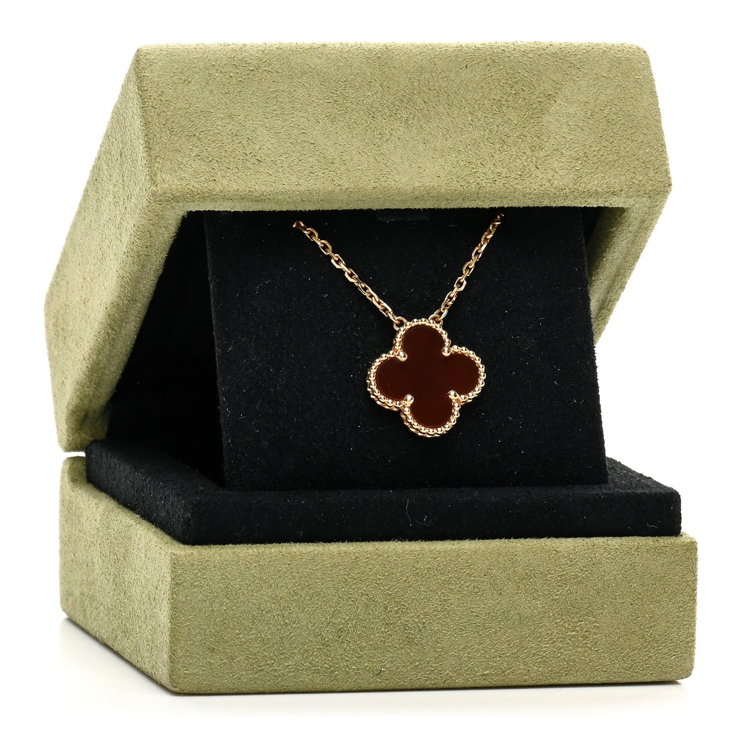 18K Yellow Gold Carnelian Vintage Alhambra Pendant Necklace