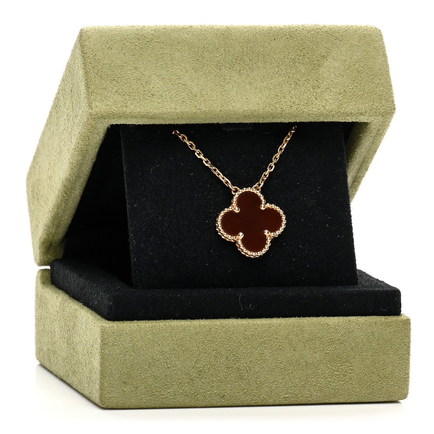 Van Cleef & Arpels 18K Yellow Gold Carnelian Vintage Alhambra Pendant Necklace 6 of 6