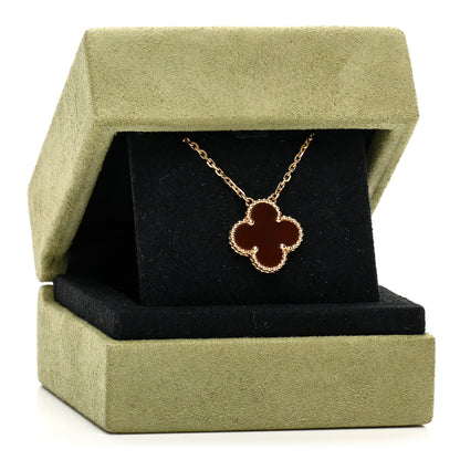 Van Cleef & Arpels 18K Yellow Gold Carnelian Vintage Alhambra Pendant Necklace 6 of 6