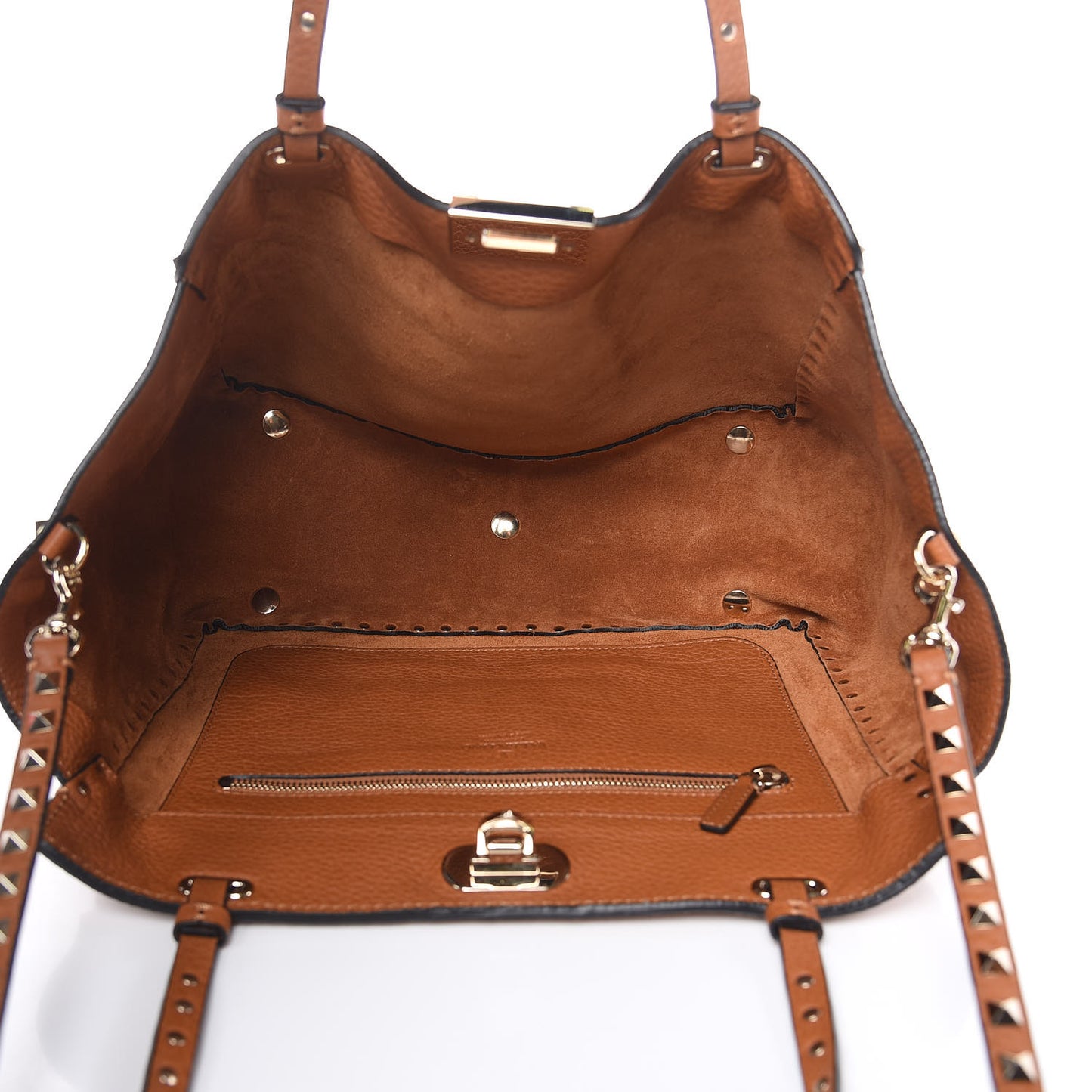 Pebbled Calfskin Medium Rockstud Tote Light Cuir