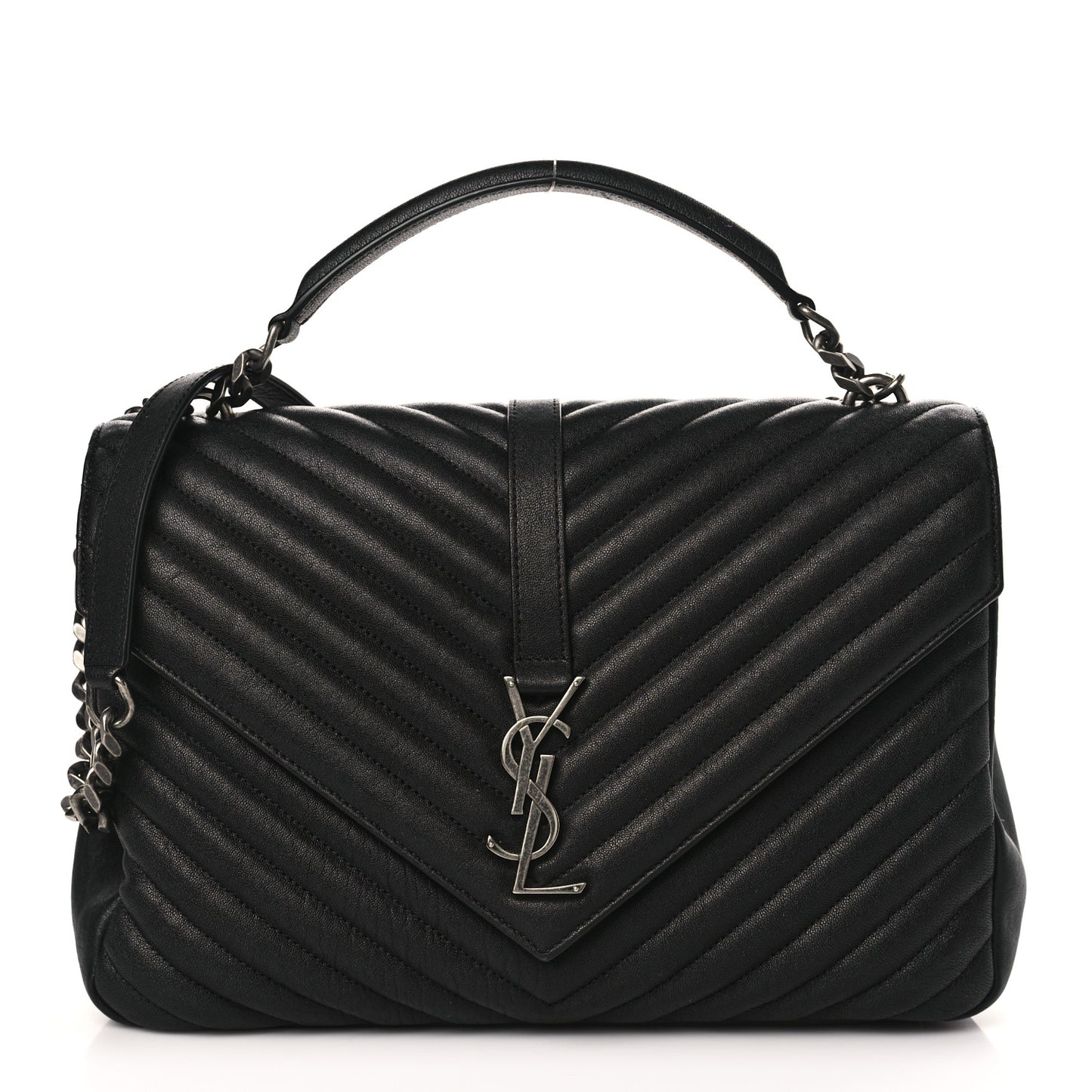 Sheepskin Matelasse Chevron Monogram Large College Satchel Black