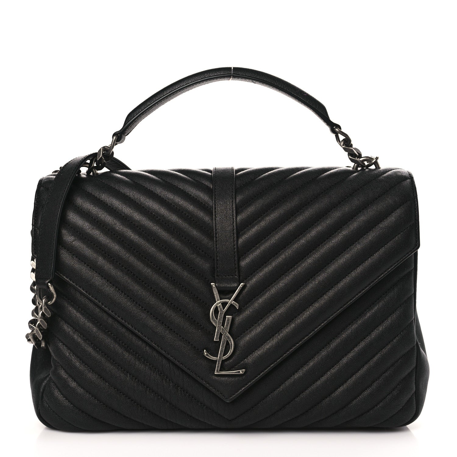 Saint Laurent Sheepskin Matelasse Chevron Monogram Large College Satchel Black 1 of 10