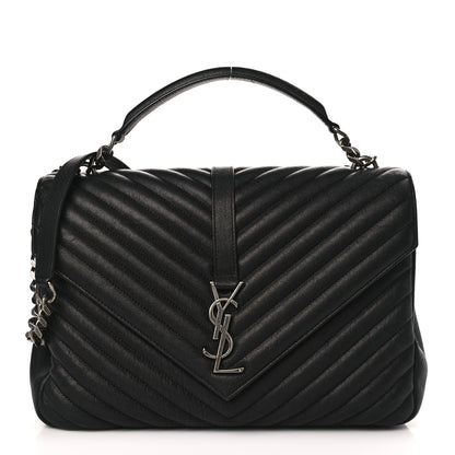 Saint Laurent Sheepskin Matelasse Chevron Monogram Large College Satchel Black 1 of 10