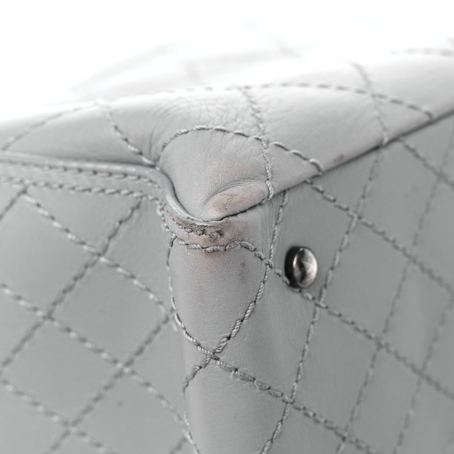 Grained Calfskin Small CC Pocket Tote Grey