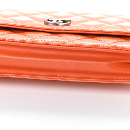 Chanel Distressed Patent Calfskin Quilted Wallet On Chain WOC Orange 14 of 15