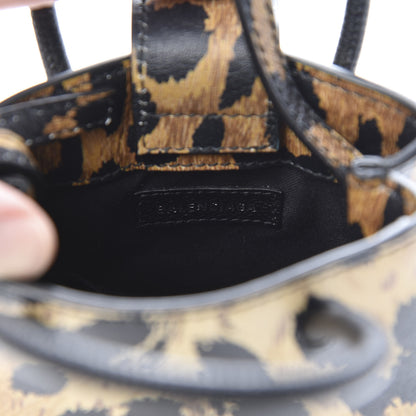 Balenciaga Smooth Calfskin Leopard Print Logo Shopping Phone Holder Bag Beige Black 6 of 10