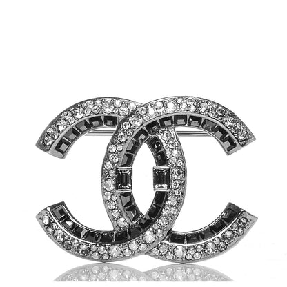 Chanel Baguette Crystal CC Brooch Silver Black 1 of 4