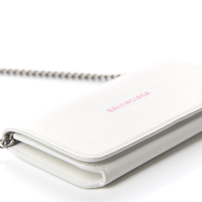 Balenciaga Grained Calfskin Logo Cash Phone Holder Wallet On Chain White Fluo Pink 6 of 12