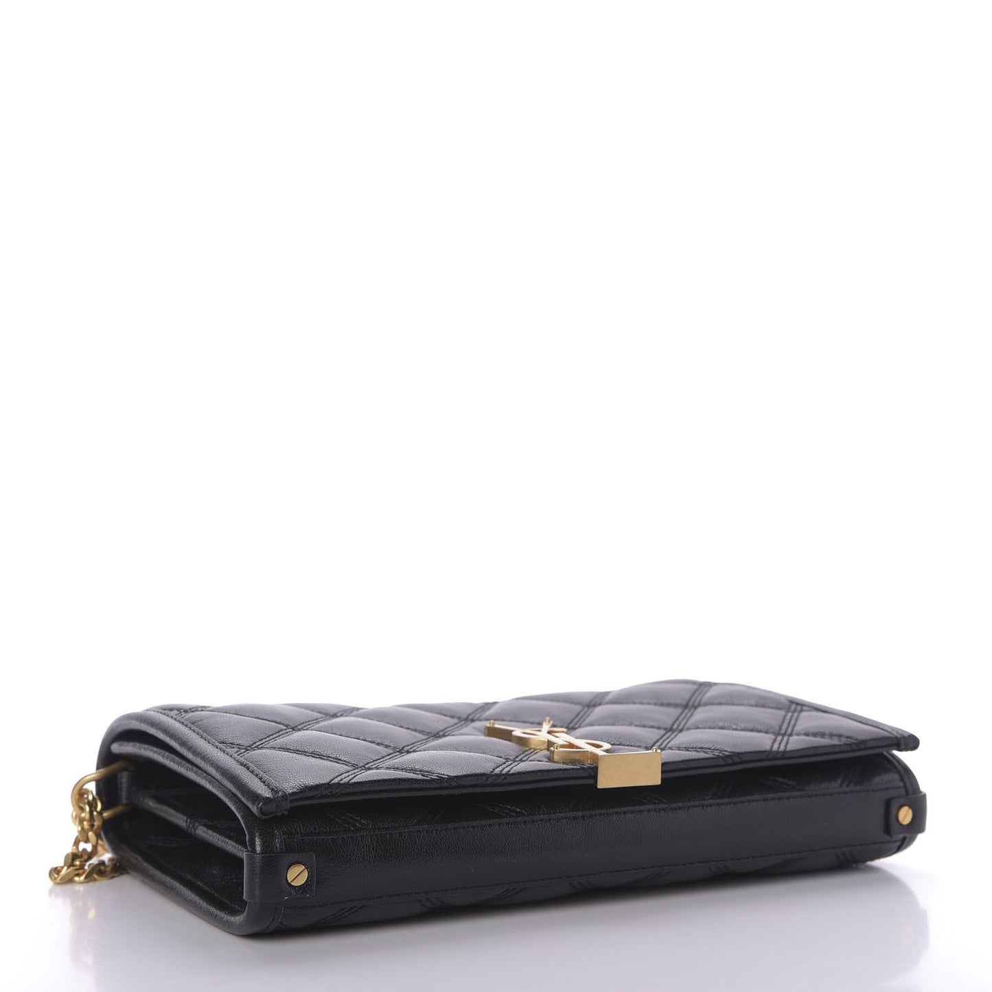 Lambskin Diamond Quilted Becky Chain Wallet Black