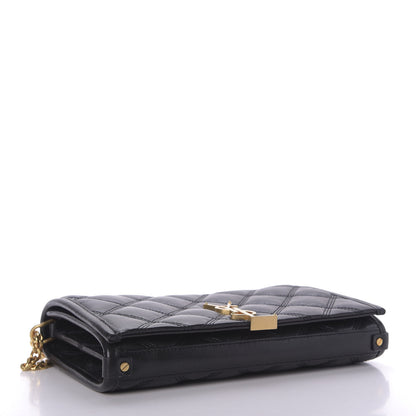 Saint Laurent Lambskin Diamond Quilted Becky Chain Wallet Black 4 of 9