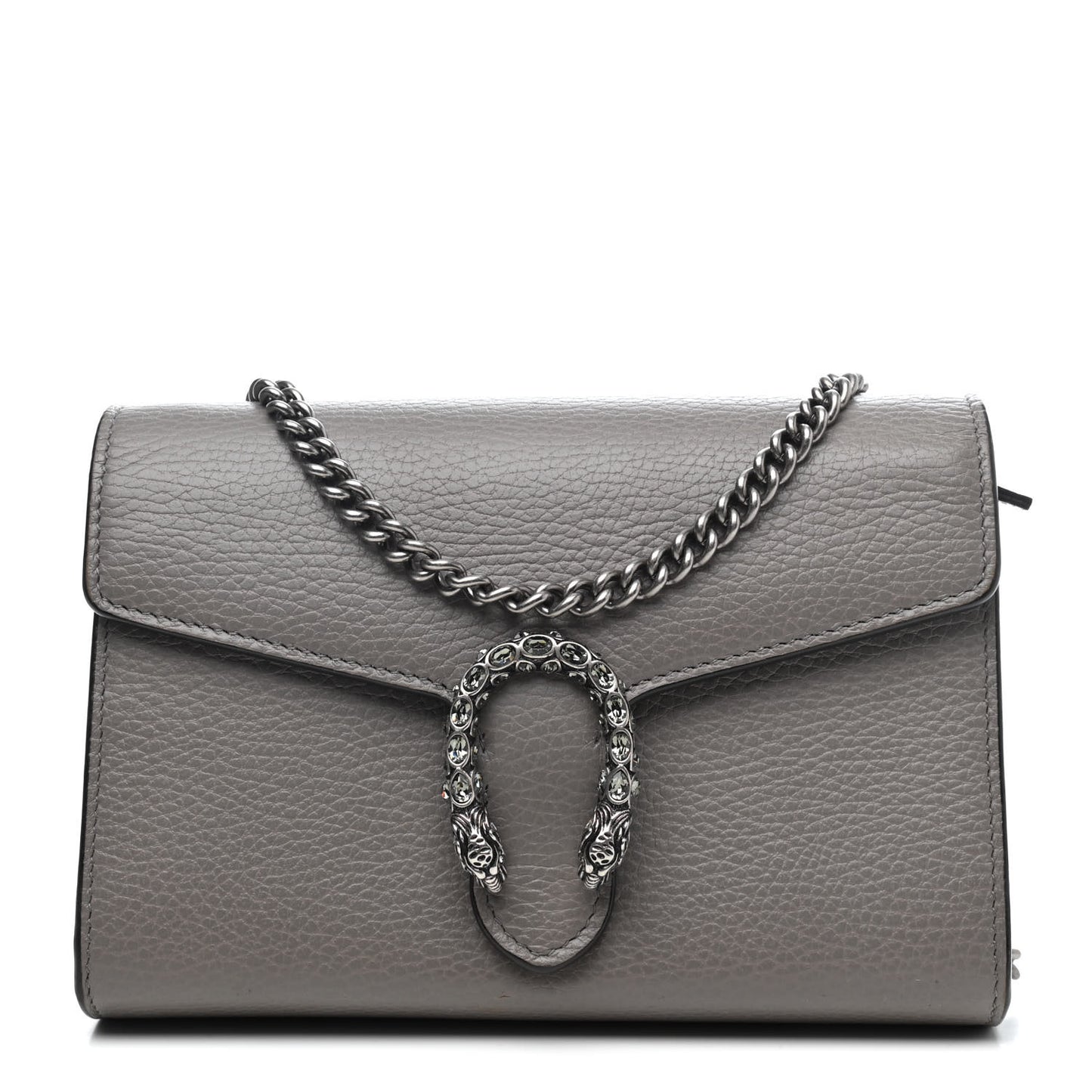 Dollar Calfskin Crystal Mini Dionysus Chain Wallet Dusty Grey Black Diamond