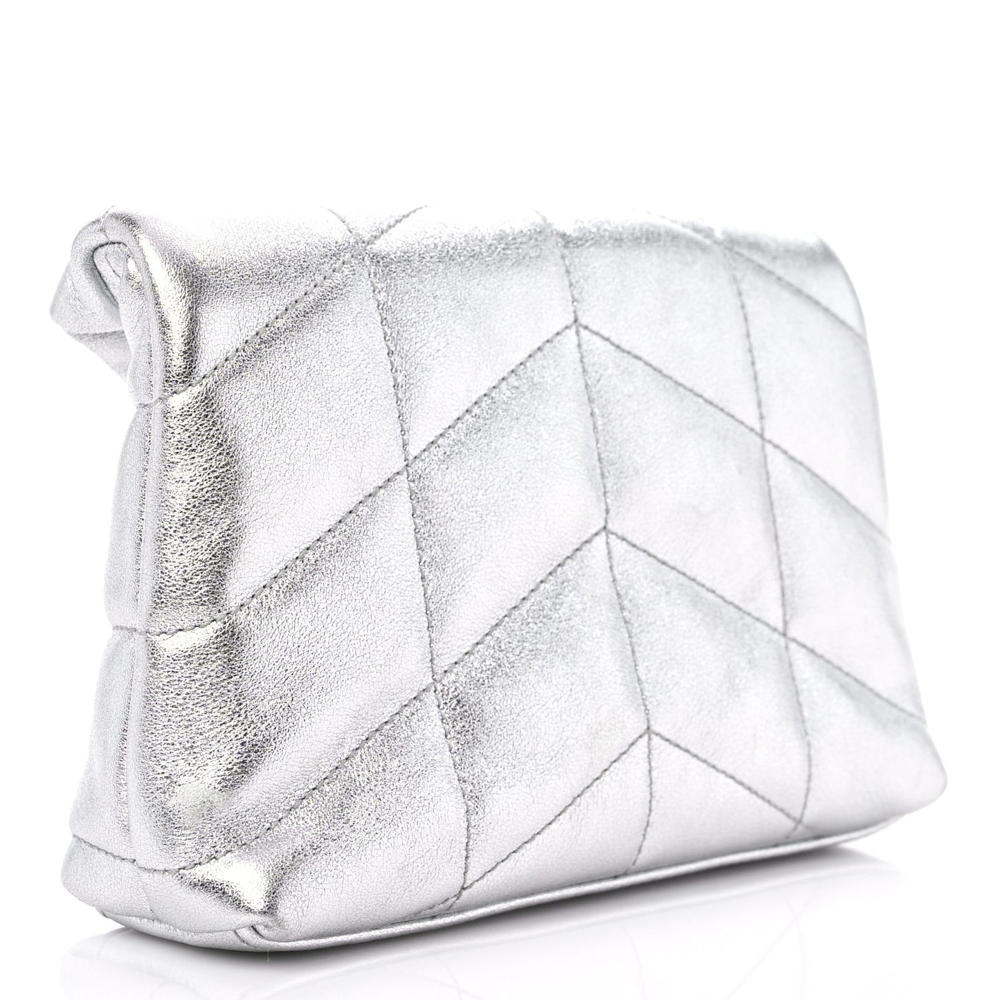 Metallic Lambskin Monogram Loulou Puffer Pouch Clutch Silver