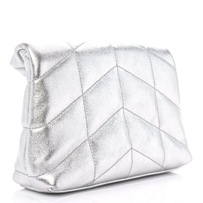 Saint Laurent Metallic Lambskin Monogram Loulou Puffer Pouch Clutch Silver 3 of 10