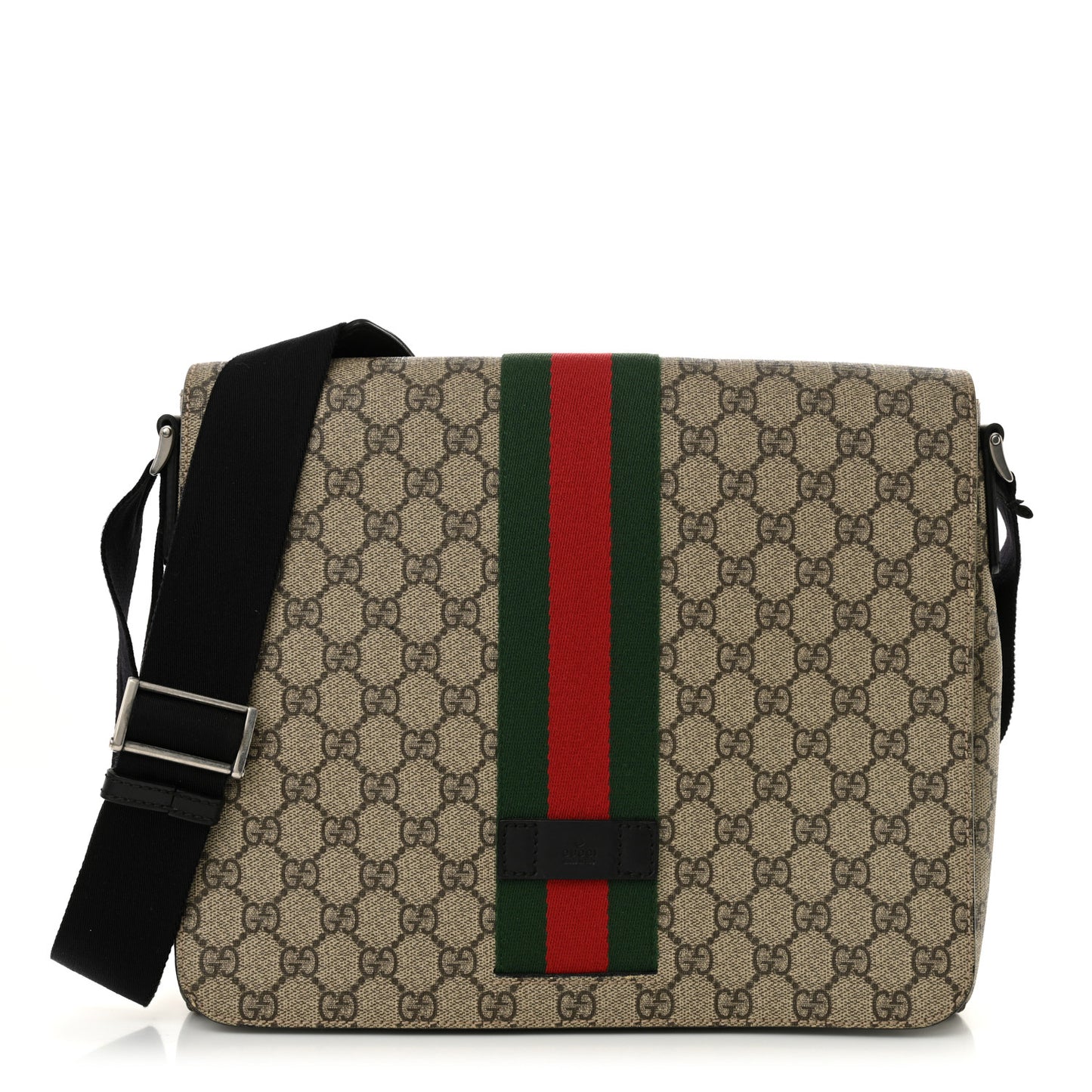 GG Supreme Monogram Web Flap Messenger Bag Black