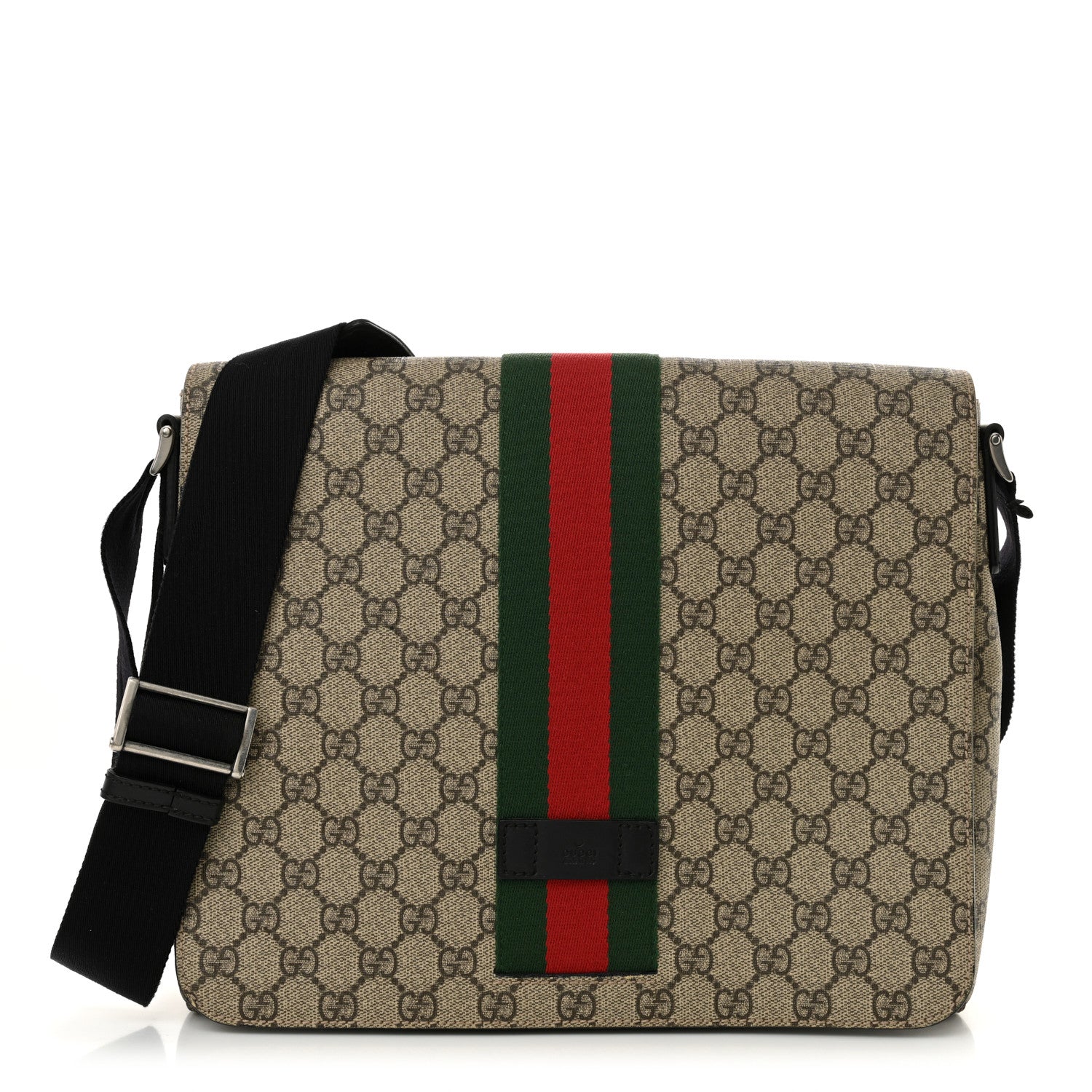 Gucci GG Supreme Monogram Web Flap Messenger Bag Black 1 of 11