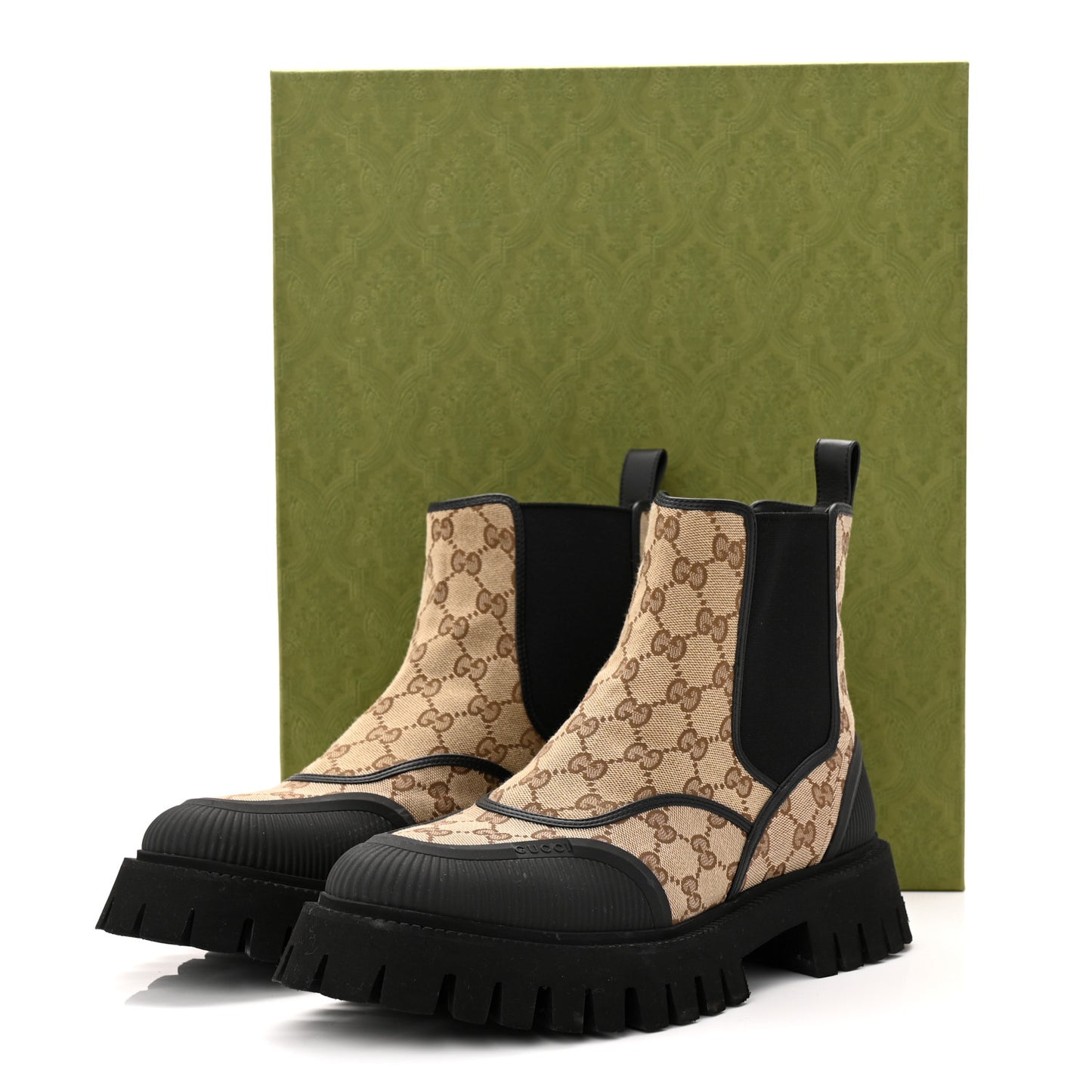 Monogram GG Mens Novo GG Canvas Chelsea Boots 10 Camel Ebony Black