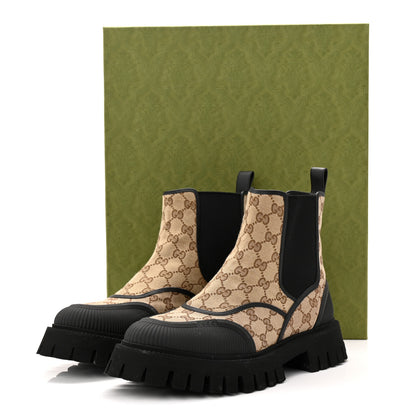Gucci Monogram GG Mens Novo GG Canvas Chelsea Boots 10 Camel Ebony Black 10 of 10