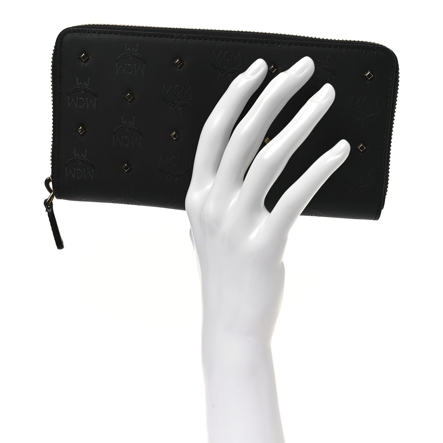 Odeon Studded Large Zip Around Wallet  Black