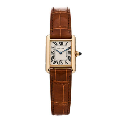 Cartier 18K Yellow Gold Alligator 22mm Tank Louis Quartz Watch Brown 1 of 5