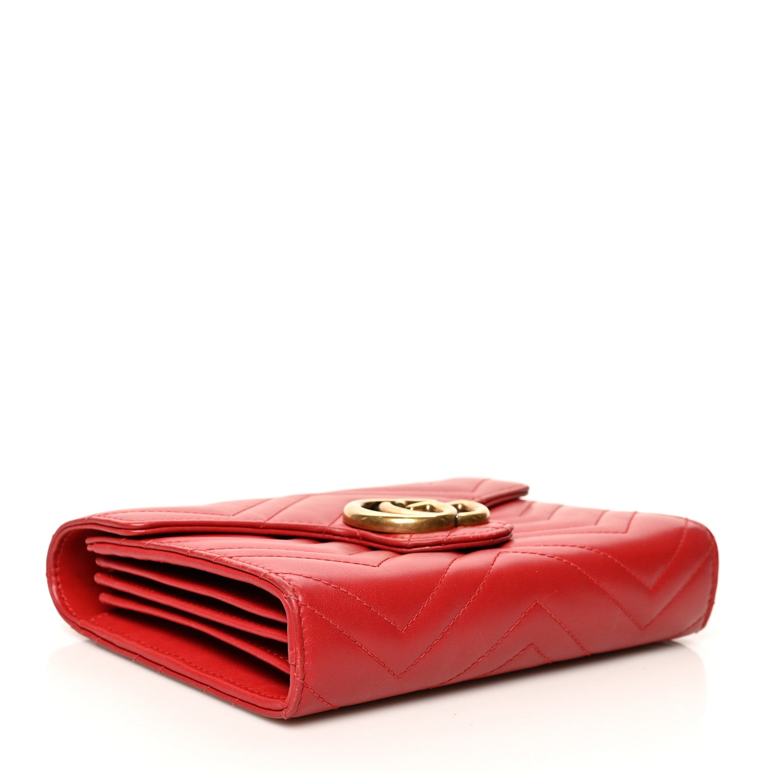 Gucci Calfskin Matelasse GG Marmont Chain Wallet Hibiscus Red 4 of 11