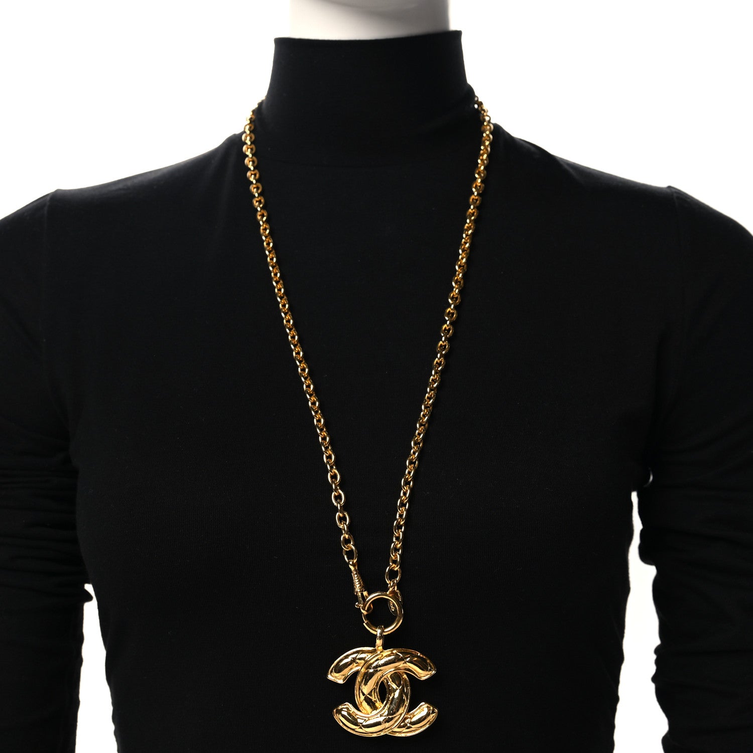 Chanel Metal Quilted CC Long Necklace Gold 2 of 5