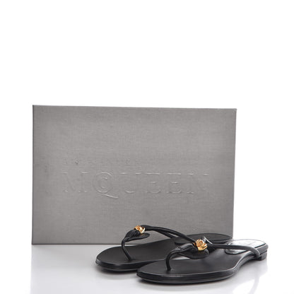 Alexander McQueen Calfskin Margareth Skull Thong Sandals 37 Black 10 of 10