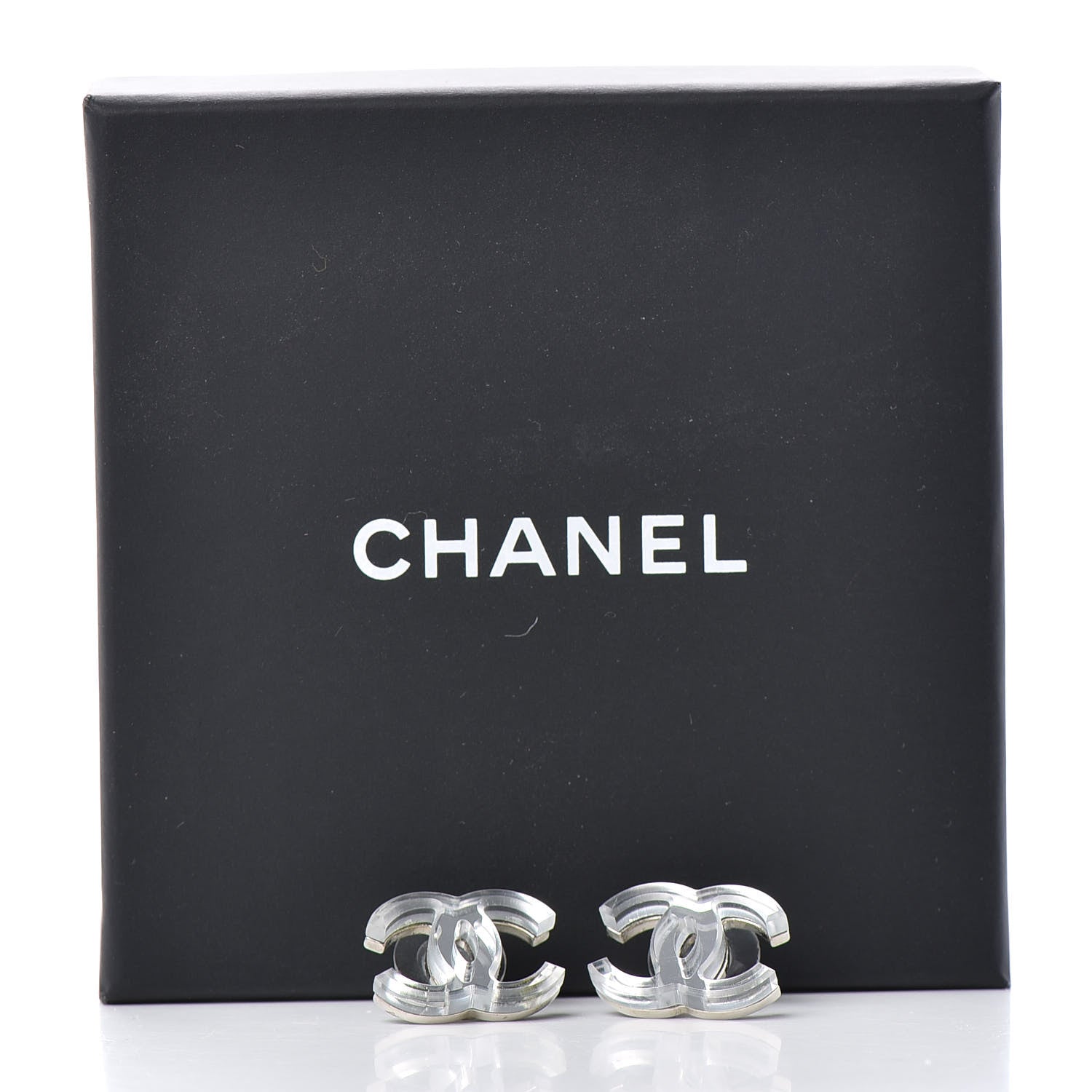 Chanel Resin CC Earrings Silver 5 of 5