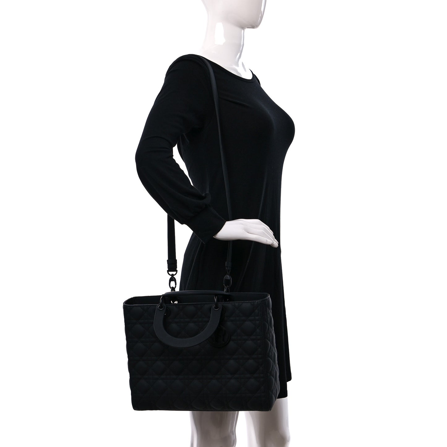 Ultra Matte Calfskin Cannage Large Lady Dior Black