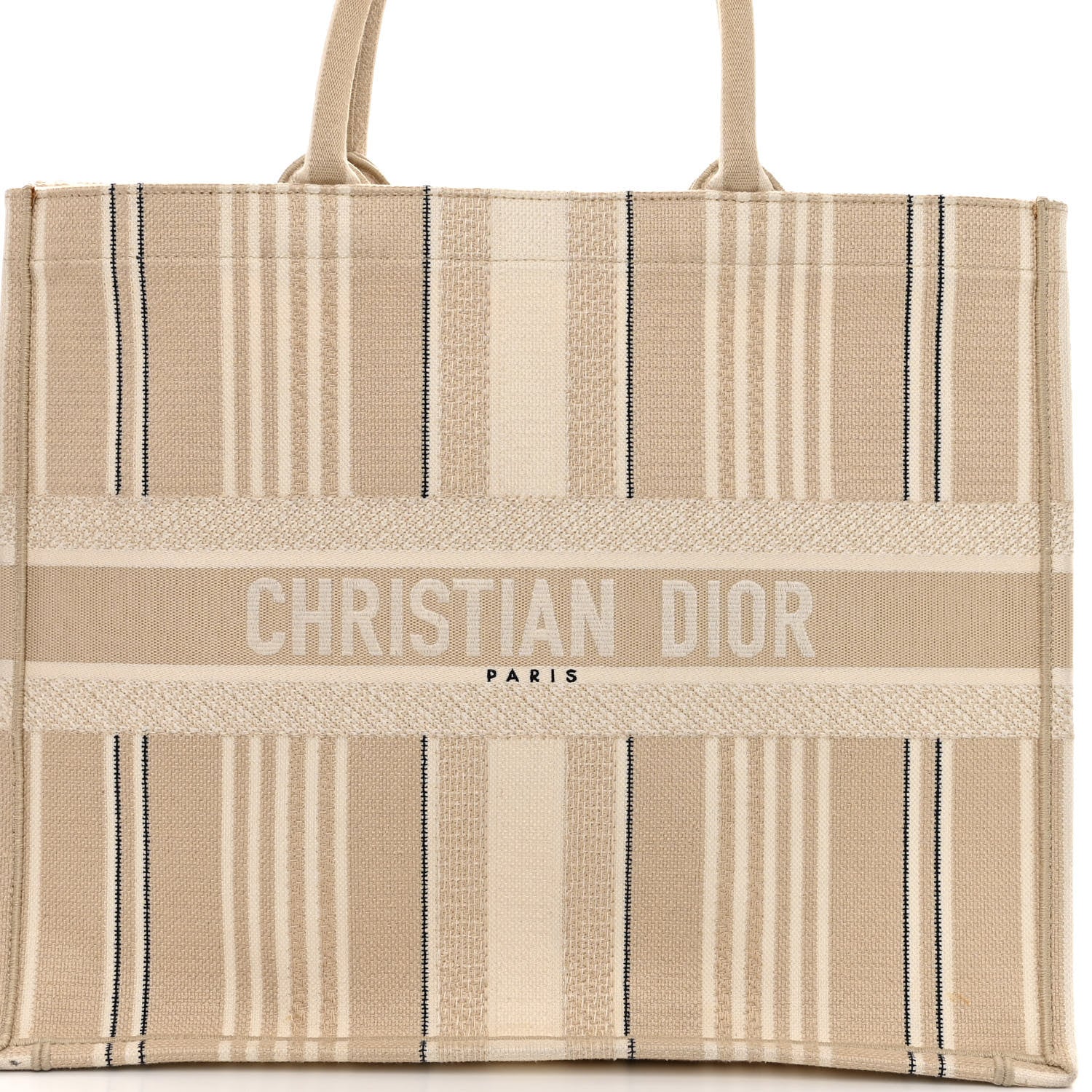Christian Dior Canvas Embroidered Large Stripes Book Tote Beige 7 of 9