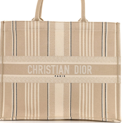 Christian Dior Canvas Embroidered Large Stripes Book Tote Beige 7 of 9