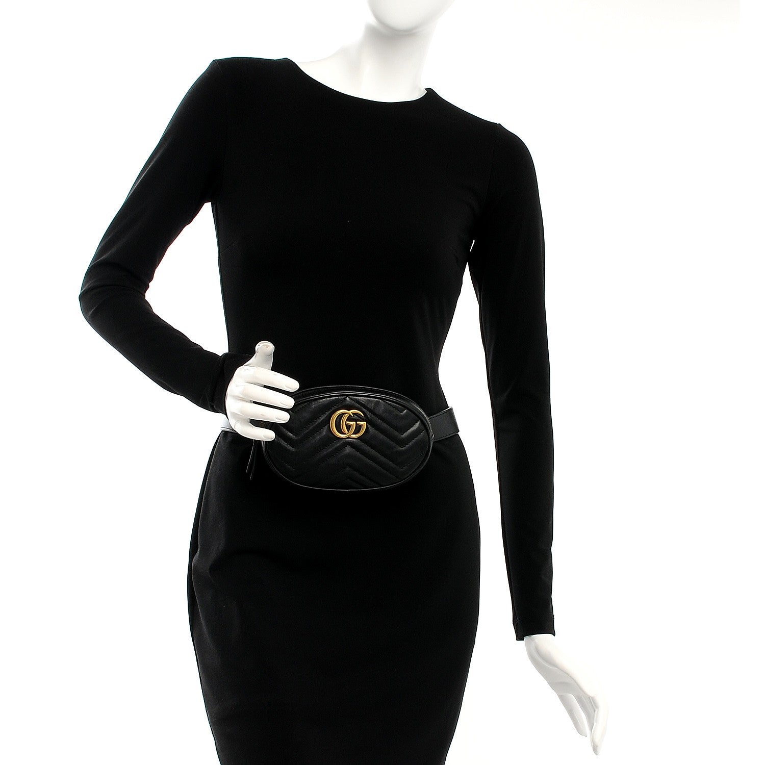Gucci Calfskin Matelasse GG Marmont Belt Bag 75 30 Black 2 of 9
