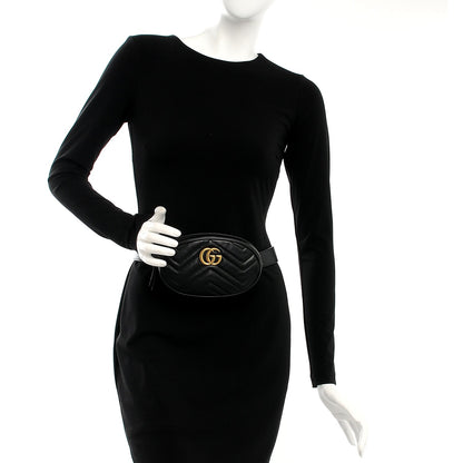 Gucci Calfskin Matelasse GG Marmont Belt Bag 75 30 Black 2 of 9