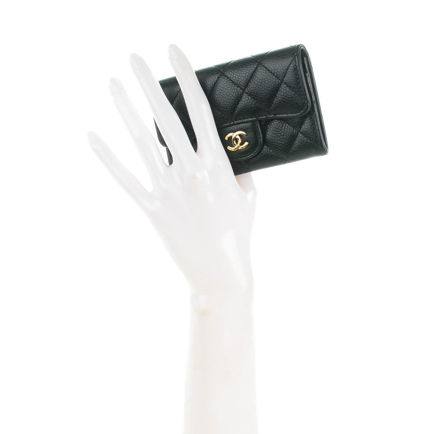 Caviar Quilted Flap Card Holder Black