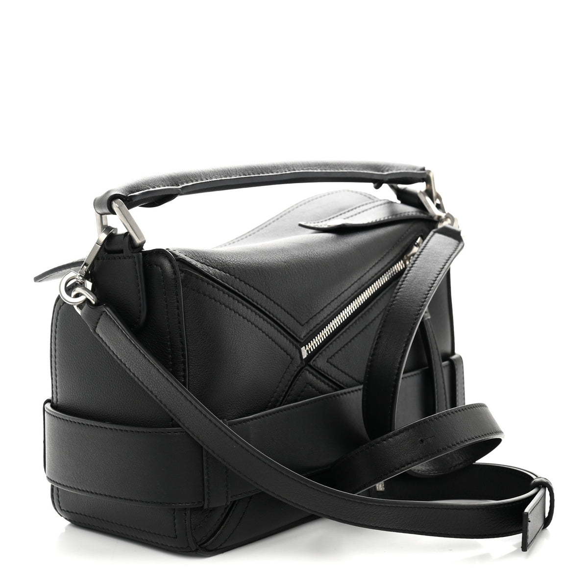 Shiny Calfskin Small Puzzle Biker Bag Black