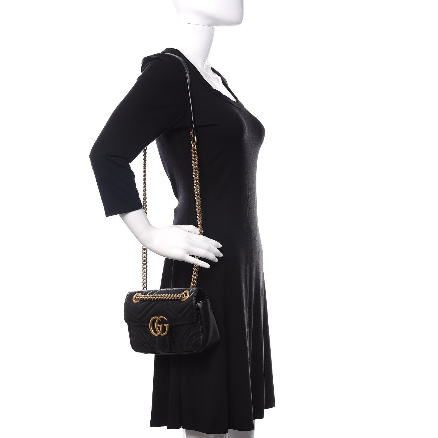 Gucci Calfskin Matelasse Mini GG Marmont Shoulder Bag Black 2 of 13