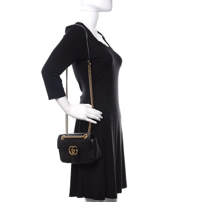Gucci Calfskin Matelasse Mini GG Marmont Shoulder Bag Black 2 of 13