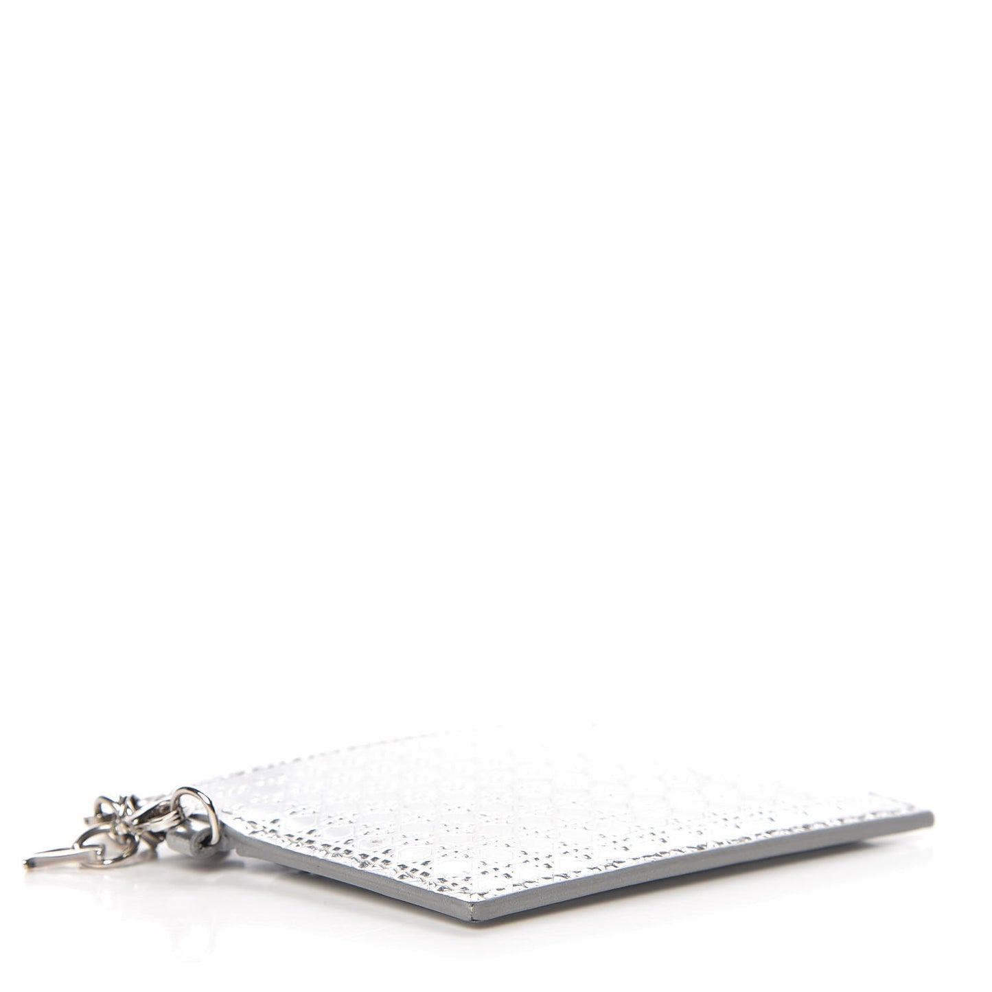 Metallic Patent Micro-Cannage Lady Dior Card Holder Silver