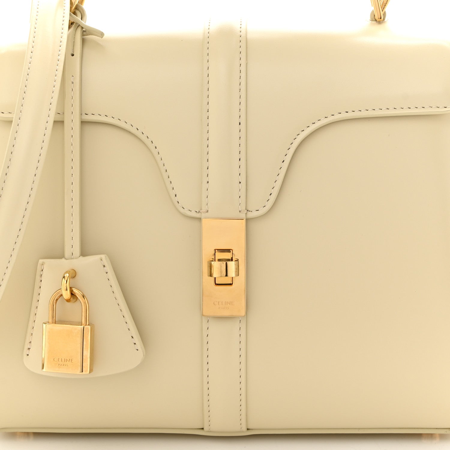 Celine Grained Calfskin Small 16 Top Handle Bag Beige 9 of 11