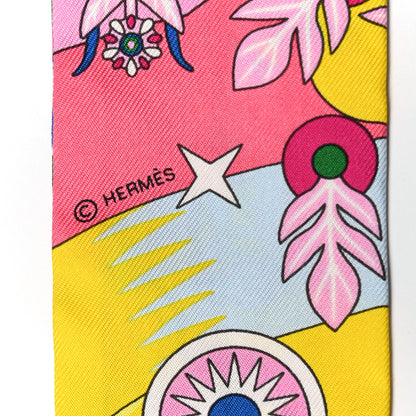 Hermes Silk La Source de Pegase Twilly Rose Vif Jaune Vif 3 of 5