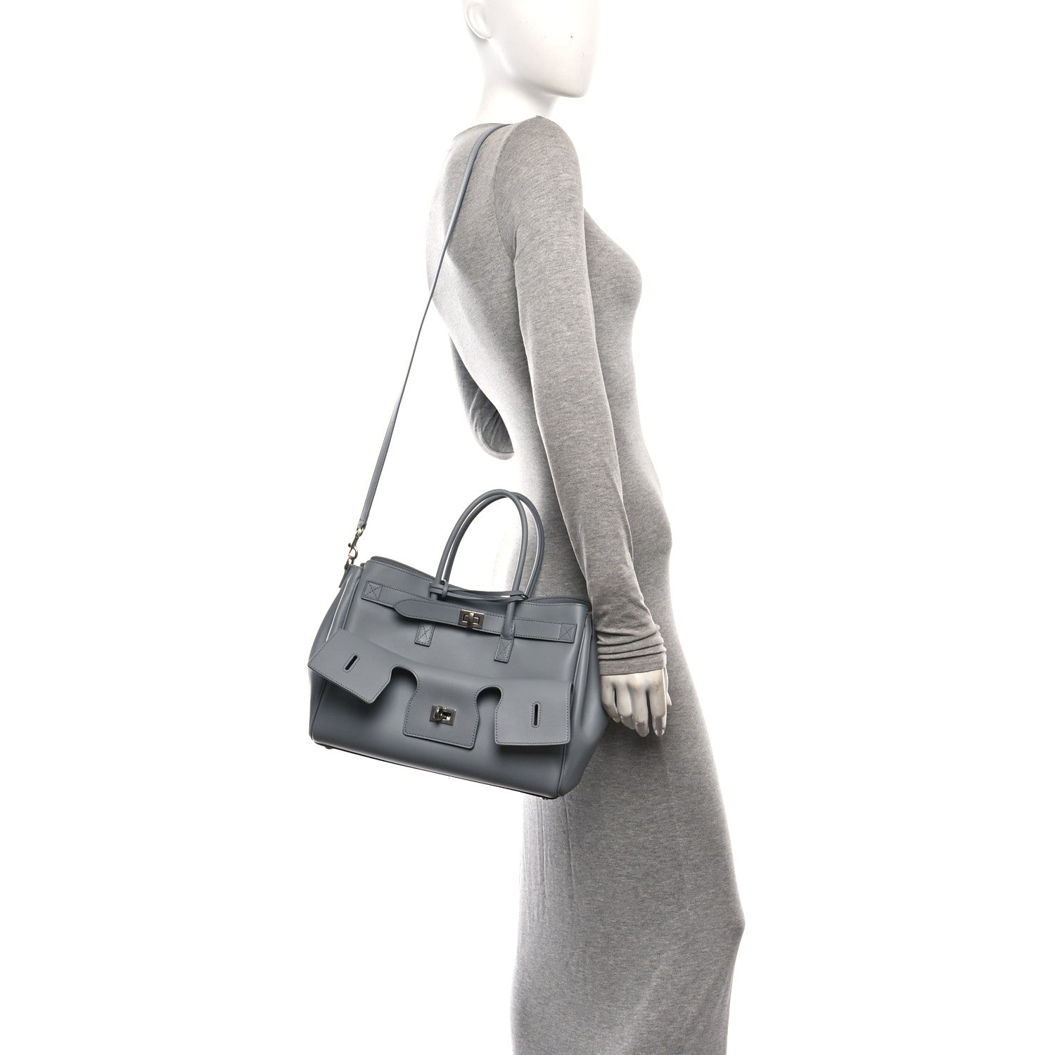 Balenciaga Smooth Calfskin Small Bel Air Carry All Bag Cloud Grey 2 of 9