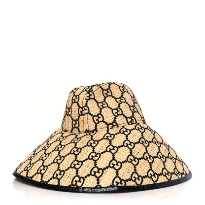 Gucci Raffia Elaphe GG Monogram Embroidered Wide Brim Hat Medium Ivory Black 1 of 9