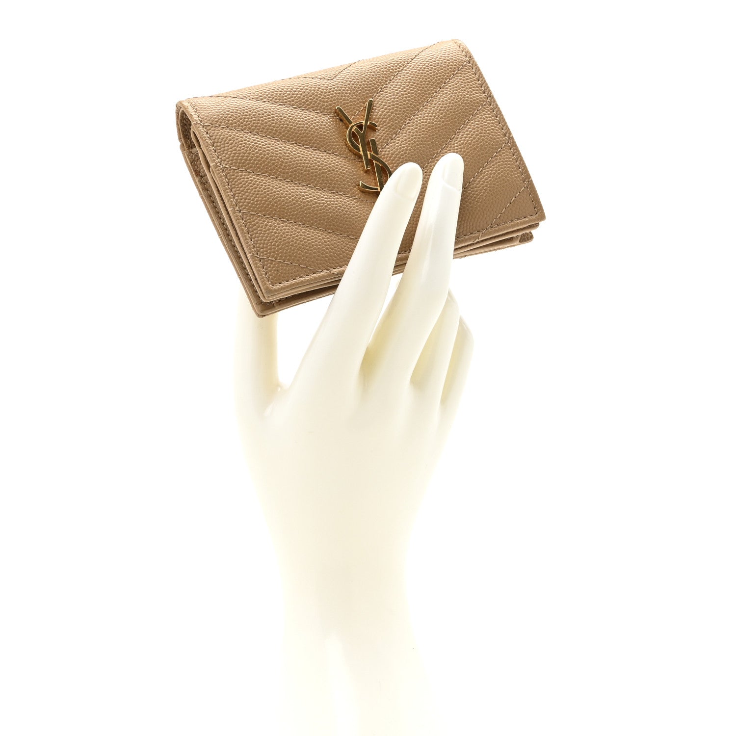 Saint Laurent Grain De Poudre Matelasse Chevron Cassandre Card Case Cork 2 of 11